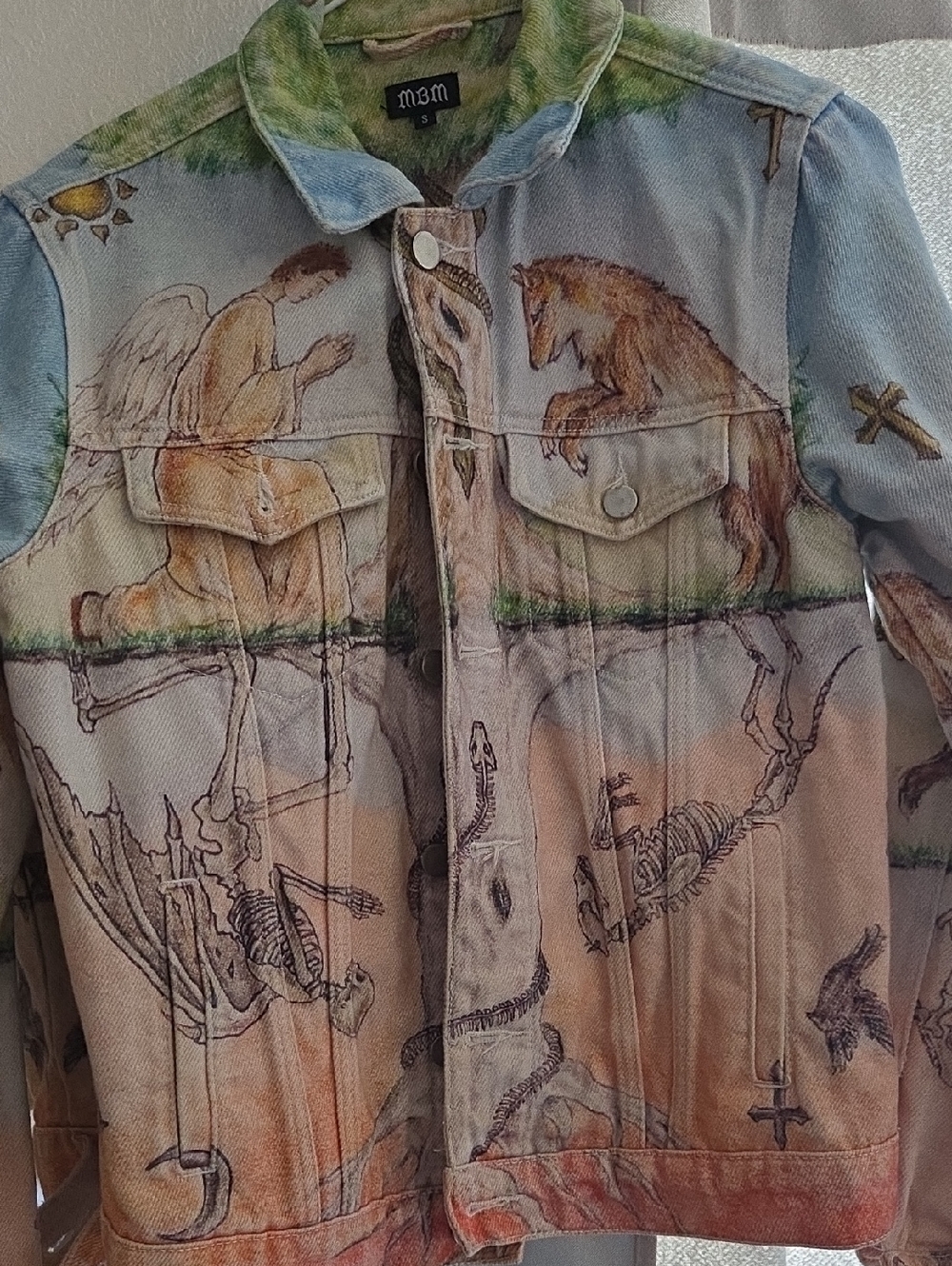 MBM  Denim Jacket with Angel & Horse Artwork - MIRACLES BELIEFS DIVINITIES